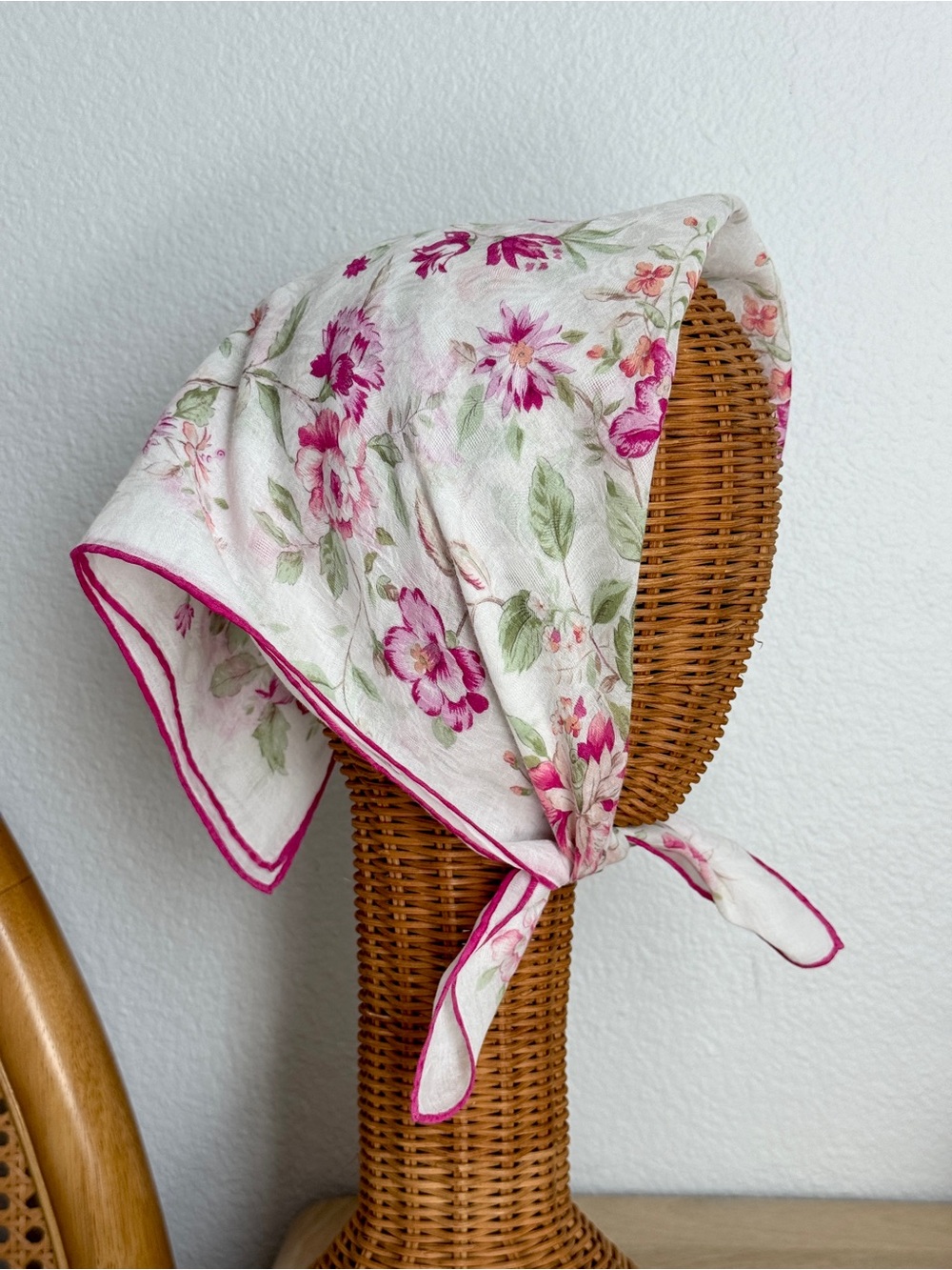 Vintage YSL Romantic Pink Floral Rose Cotton Bandana Scarf Made in Japan - Picture 5 of 9